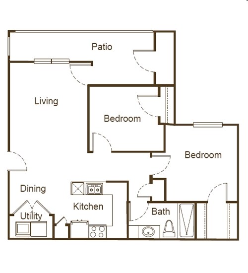 2 Beds • 2 Bath 19106 floor plan